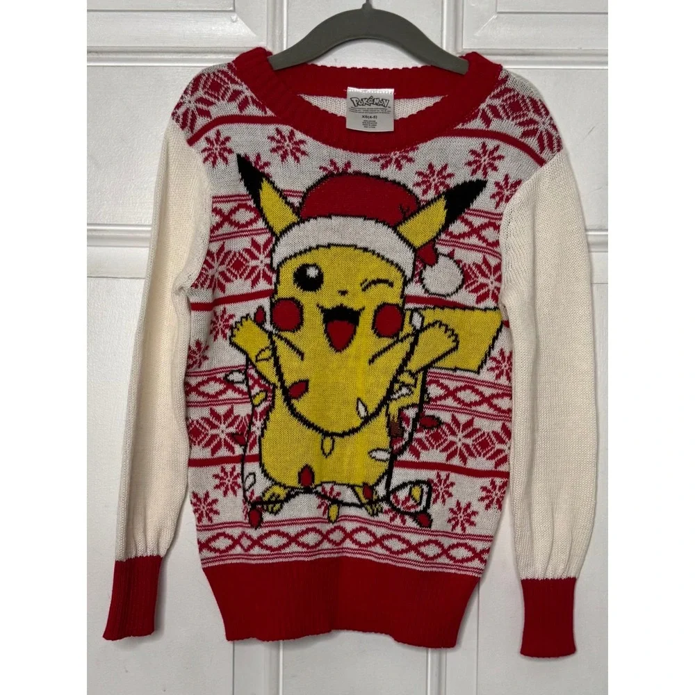 Pokémon Pikachu Holiday Sweater Red Fair Isle Snowflake Ugly Christmas Party XS